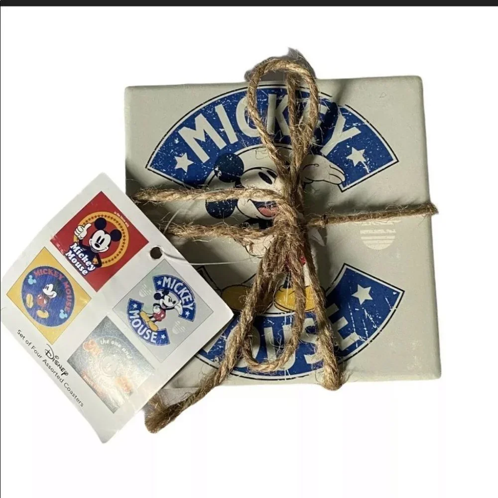 Disney Mickey Mouse Retro 4 Pc Coaster Square Coffee Table Decor Accent Ears‎
